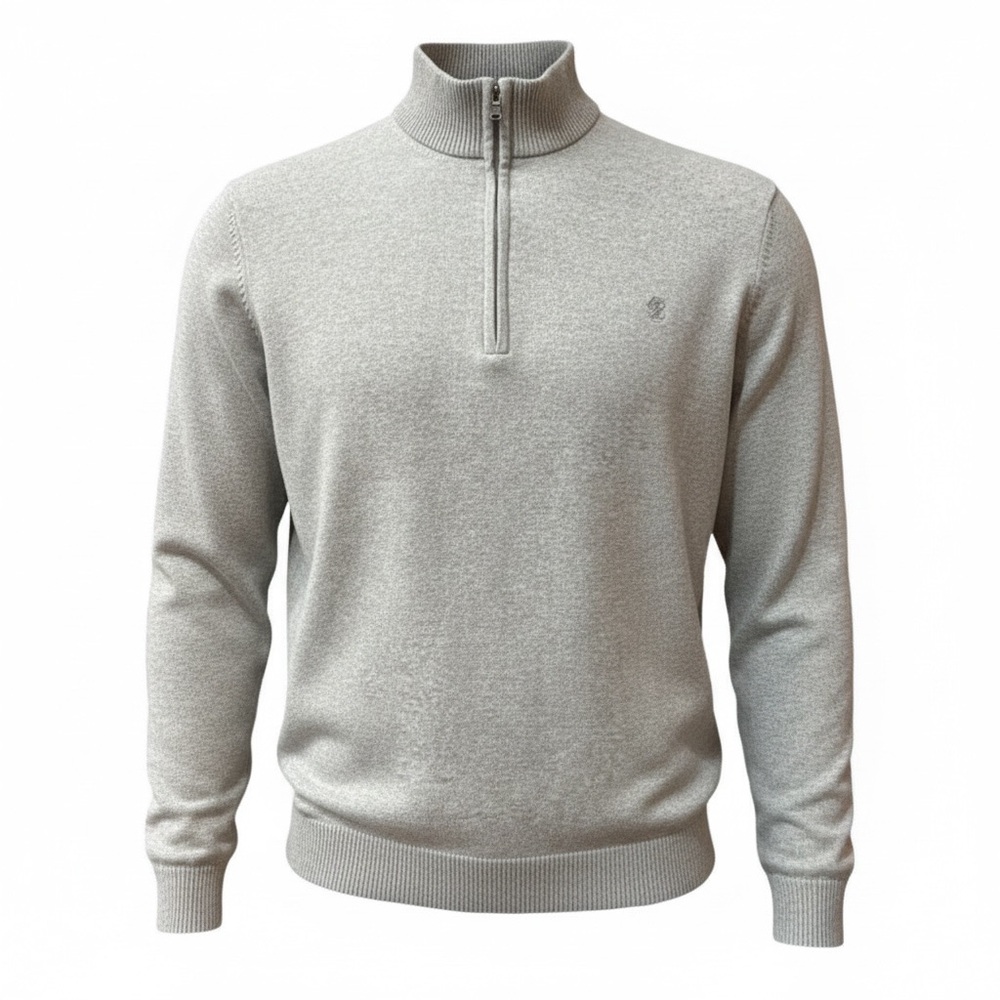 IZOD Mens‎ XL Gray Quarter Zip Sweater 100% Cotton Mock Neck Classic Preppy Dad